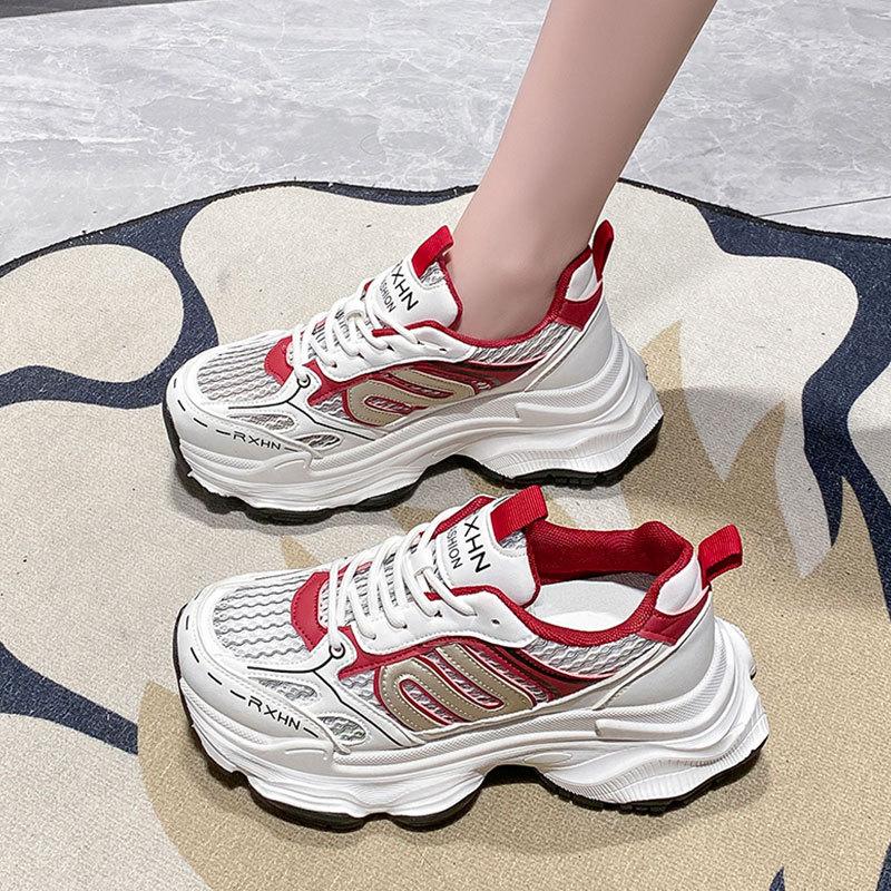Thick-soled dad shoes children's 2025 new popular spring and autumn thin mesh breathable mesh shoes heightening casual sports shoes