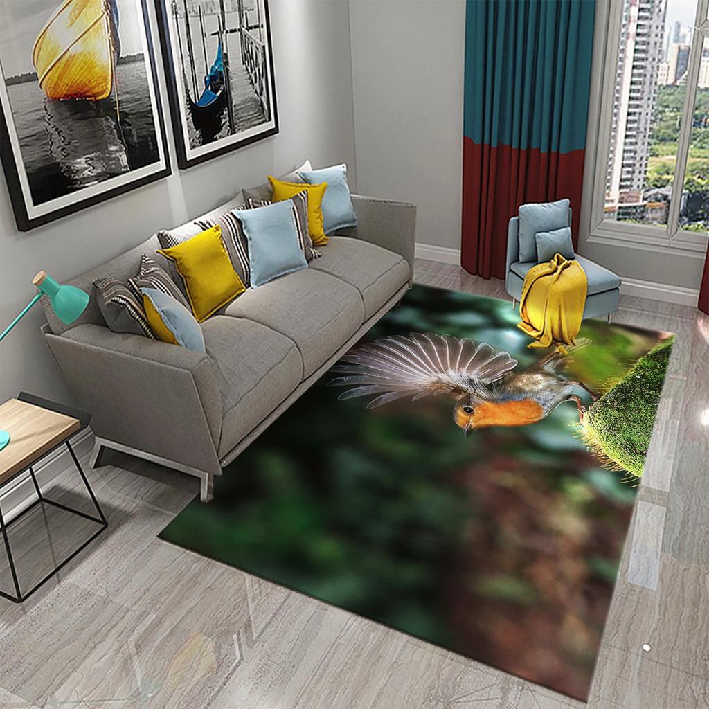 3D Cute Bird Carpet Beautiful Animal Forest Rug for Living Room Bedroom Sofa Kitchen Bathroom Doormat Non-slip Floor Decor Mat