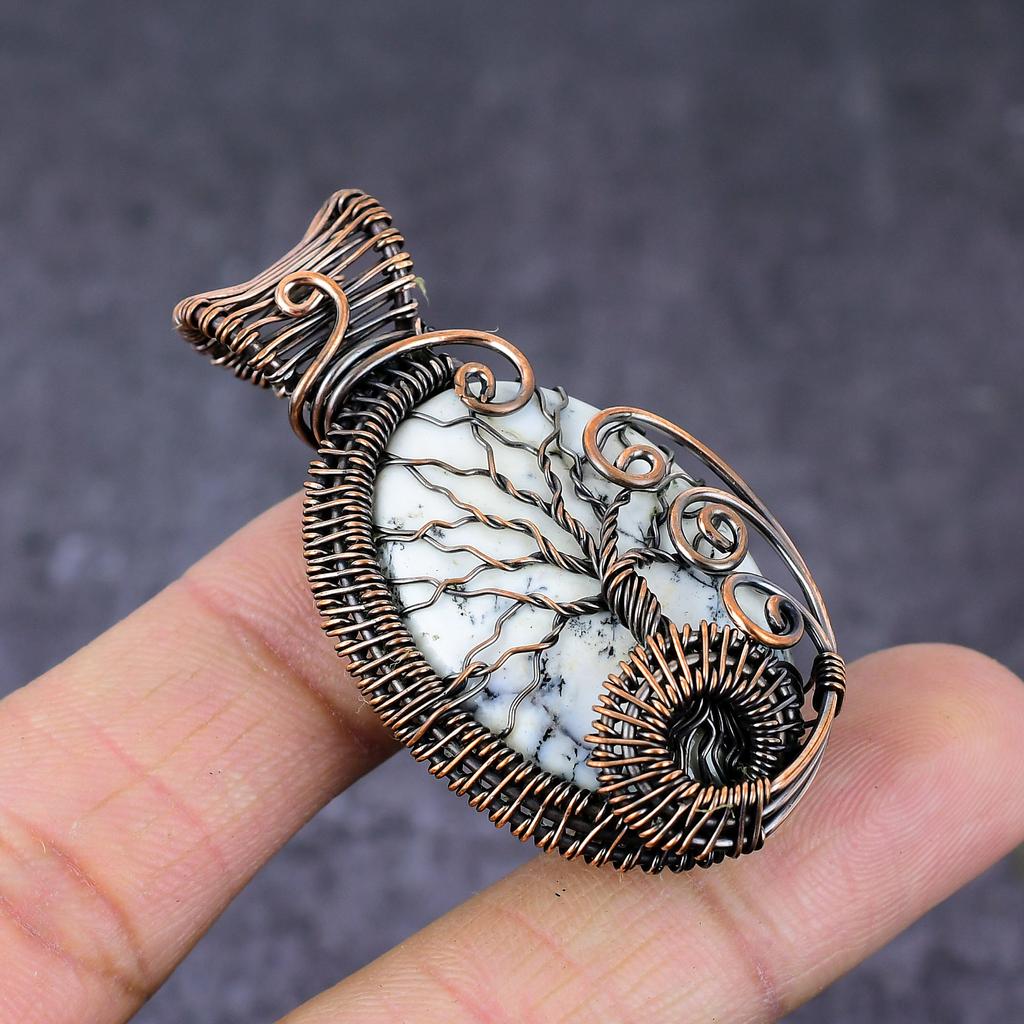 Natural Dendrite Opal Handmade Copper Wire Wrap Tree Of Life Pendant 2.17" S5y49
