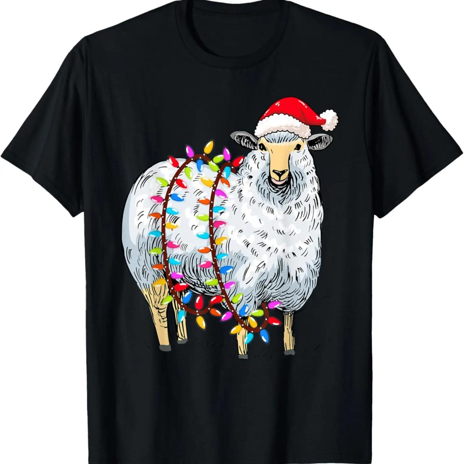 Christmas Lights Sheep Wearing Xmas Hat - Sheep Lover T-Shirt S