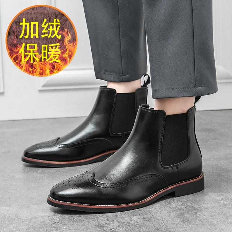 Britischer Stil Herbst- und Winter-Samt-Lederstiefel Herren Übergröße Mode Chelsea-Stiefel Herren Europäischer und Amerikanischer Trend Fußstiefel