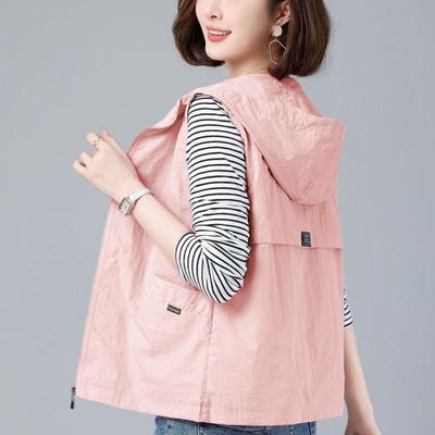 Women's Plus Size Loose Thin Jacket Sunscreen Hooded Vest Office Casual Vest