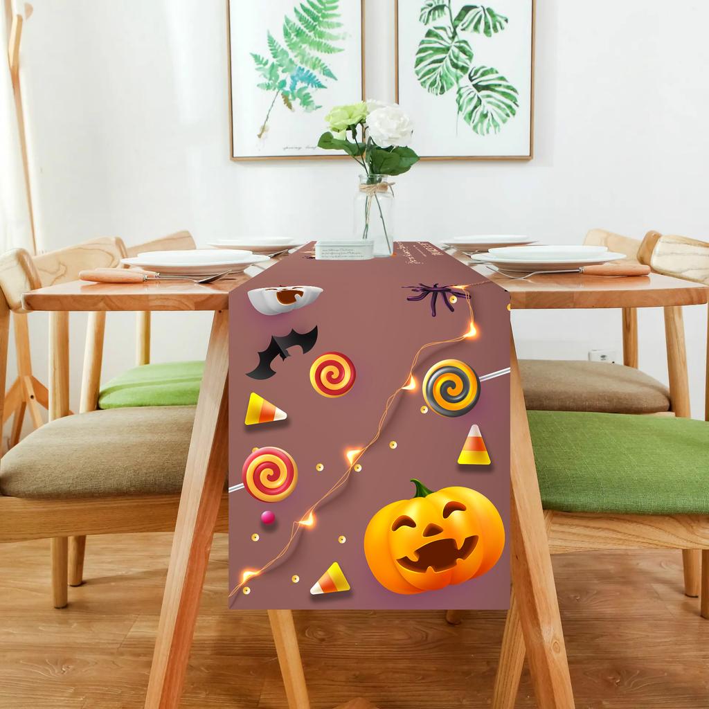 1pc Orenge Halloween Table Runner for Halloween Trick or Treat Theme Party Decoration Waterproof Highquality Tablecloth 33x183cm