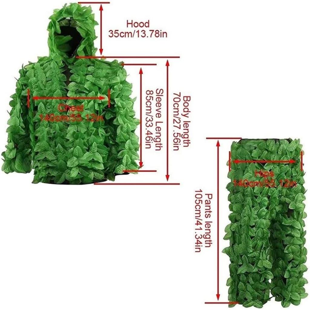 Ghillie Suit, Ghillie Hood for Hunting Bird, Ghillie Suit Leaf Woodland Camouflage Green Leaf Hunting Leaf Suit