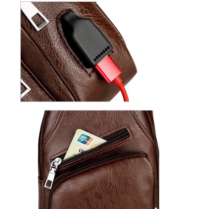 Vintage Men Fashion Shoulder Chest Bags USB Charging Leather Messenger Travel Packs Wallet