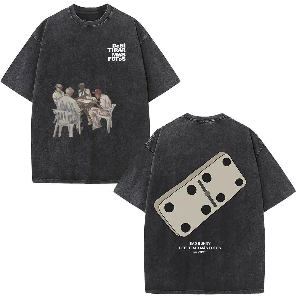 Rapper Bad Bunny Album Cover Print TShirt Washed Vintage Loose Oversized Unisex Couples Streetwear Trendy Cotton high quality