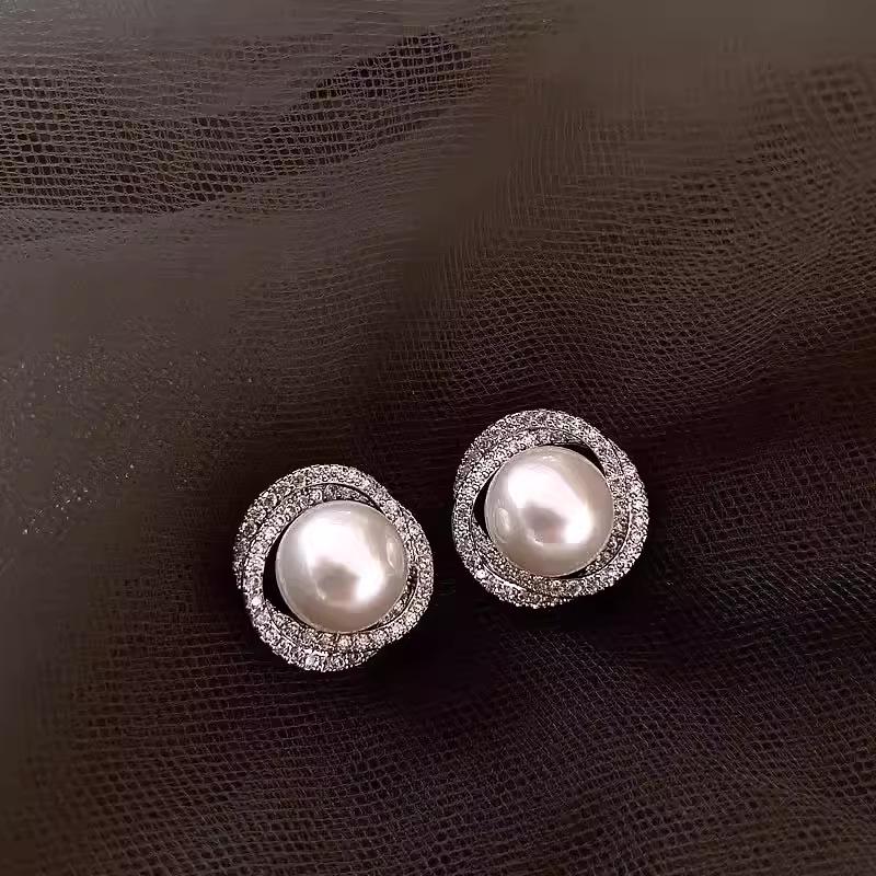 2025 Silver Needle Zircon Pearl Earrings: French Retro Light Luxury Studs for Women