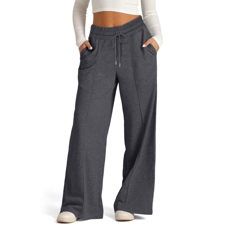 Womens High-Waist Drawstring Wide-Leg Casual Pants Slim Fit Solid Color Lightweight Stretch Trousers 2026 Winter