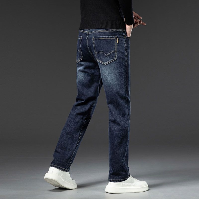 Jeans Autumn and Winter Fleece Thickened Jeans Loose Straight Retro Versatile Elastic Business Casual Pants
