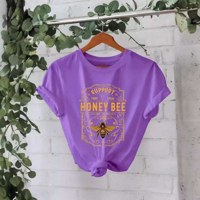 Sommer Kurzarm Reines Baumwoll-T-Shirt mit Rundhals Musterbedruckte T-Shirts Damen