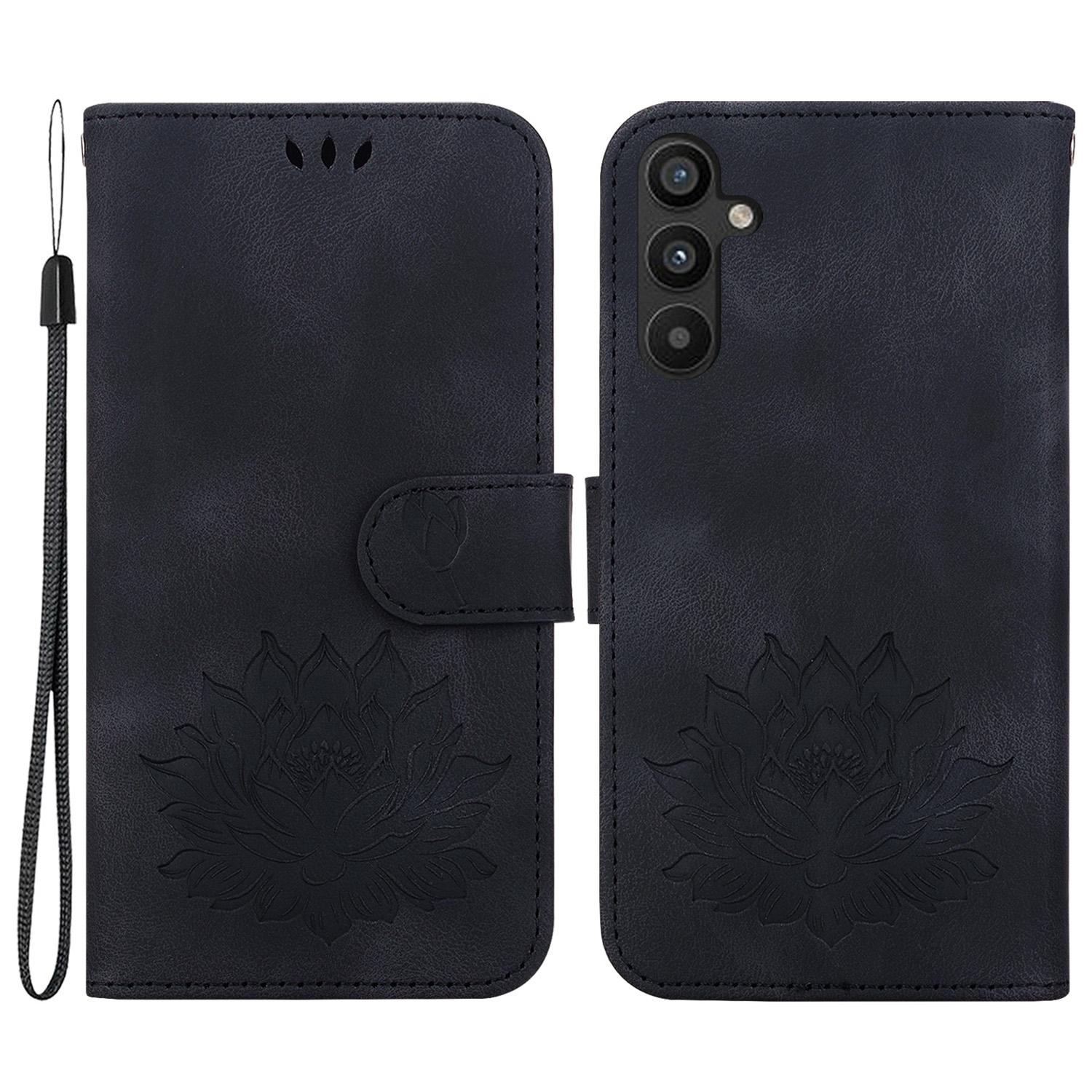 

For Samsung Galaxy A15 4G/5G Leather Case Lotus Pattern Wallet Stand Phone Cover Black