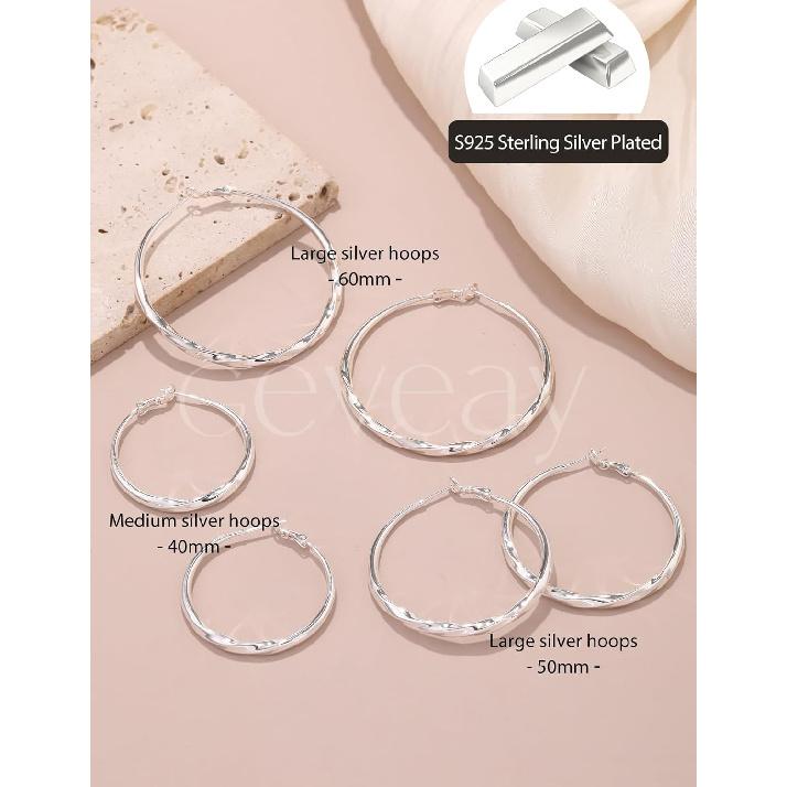 Silver Hoop Earrings for Women Hypoallergenic Sterling Silver Post Lightweight Large Mobius Hollow Tube 14k Gold Hoop Earrings Trendy 40MM 50MM 60MM