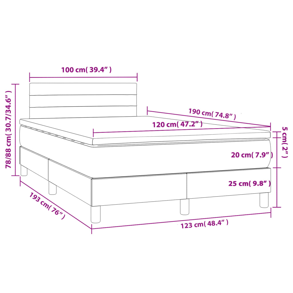 Box Spring Bed with Mattress Black 120 x 190 cm Fabric