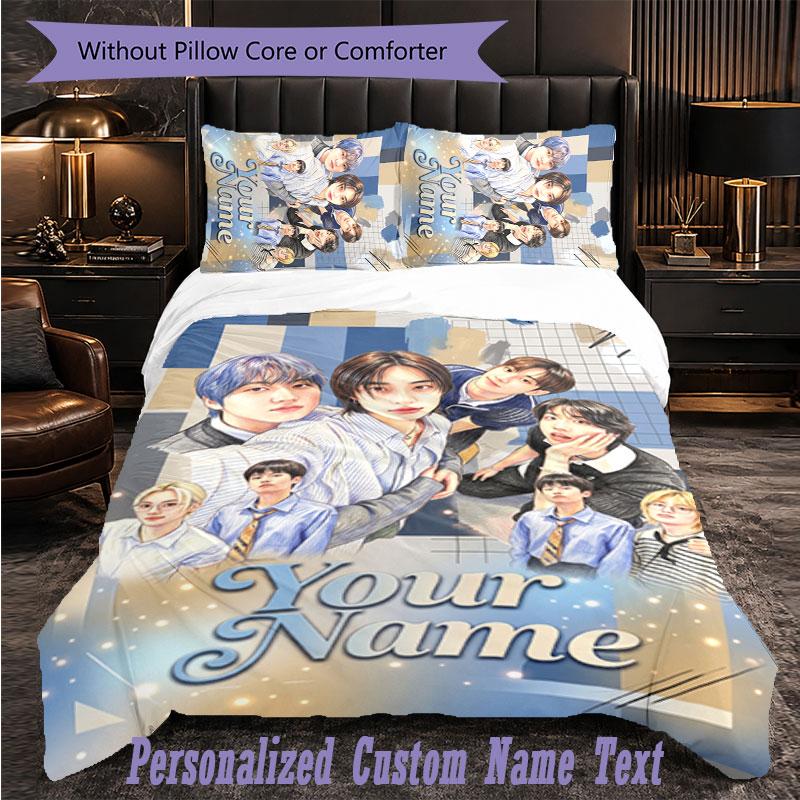 Personalized 3Pcs Bedding SetStray Kids Custom Text Duvet Cover Pillowcase Set Bedroom Gift