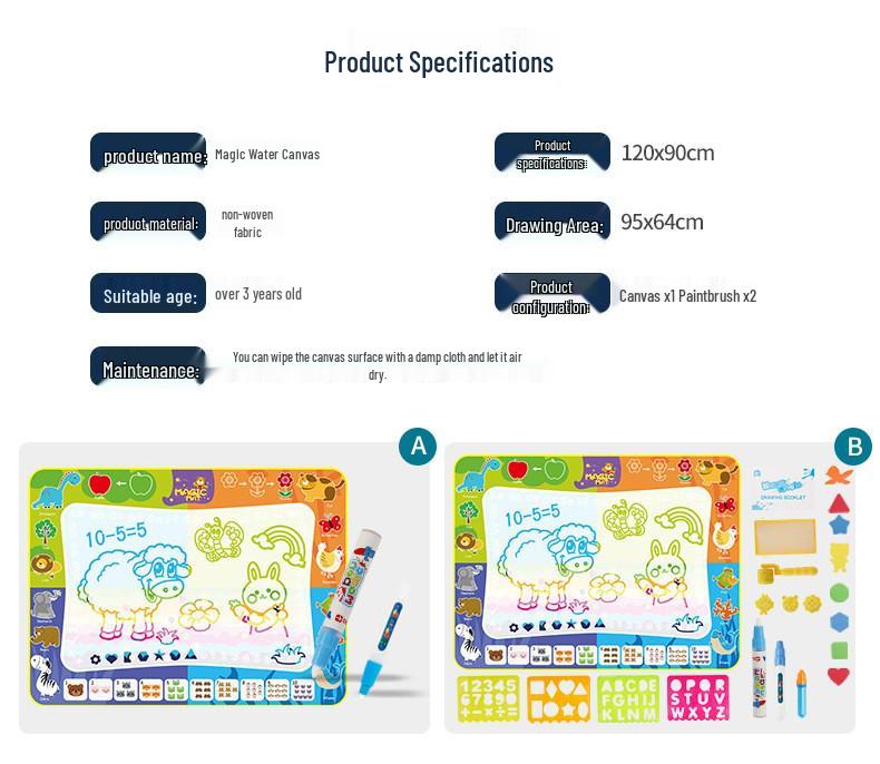 Children's Magic Water Canvas Doodle Mat - Large 120x90cm Educational Drawing Toy
