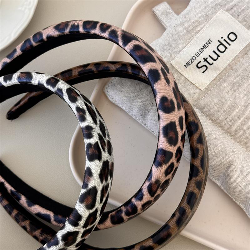 3CM Fashion Women's Leopard Print Synthetic Leather Headband with Sponge Padding Lady Girls Daily Hair Hoop Accessories
