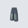 Vintage Washed Wide Leg Denim Shorts High Waist Faded Loose Fit Streetwear