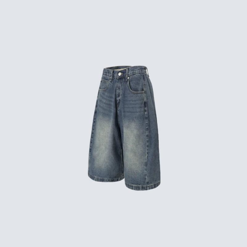 Vintage Washed Wide Leg Denim Shorts High Waist Faded Loose Fit Streetwear