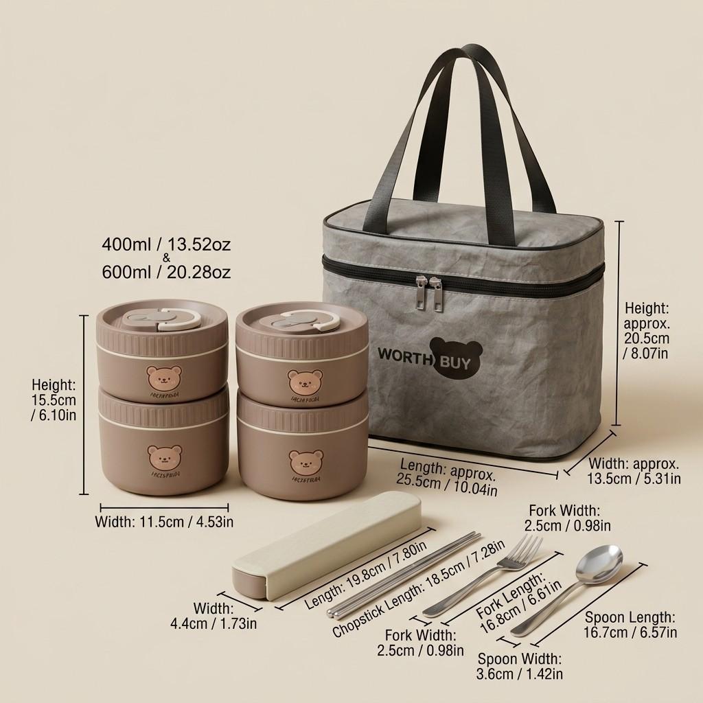 Kawaii 304 Stainless Steel Bento Box Thermal Lunch Box with Handle Microwave Safe Food Storage Containers for Kids Adults School