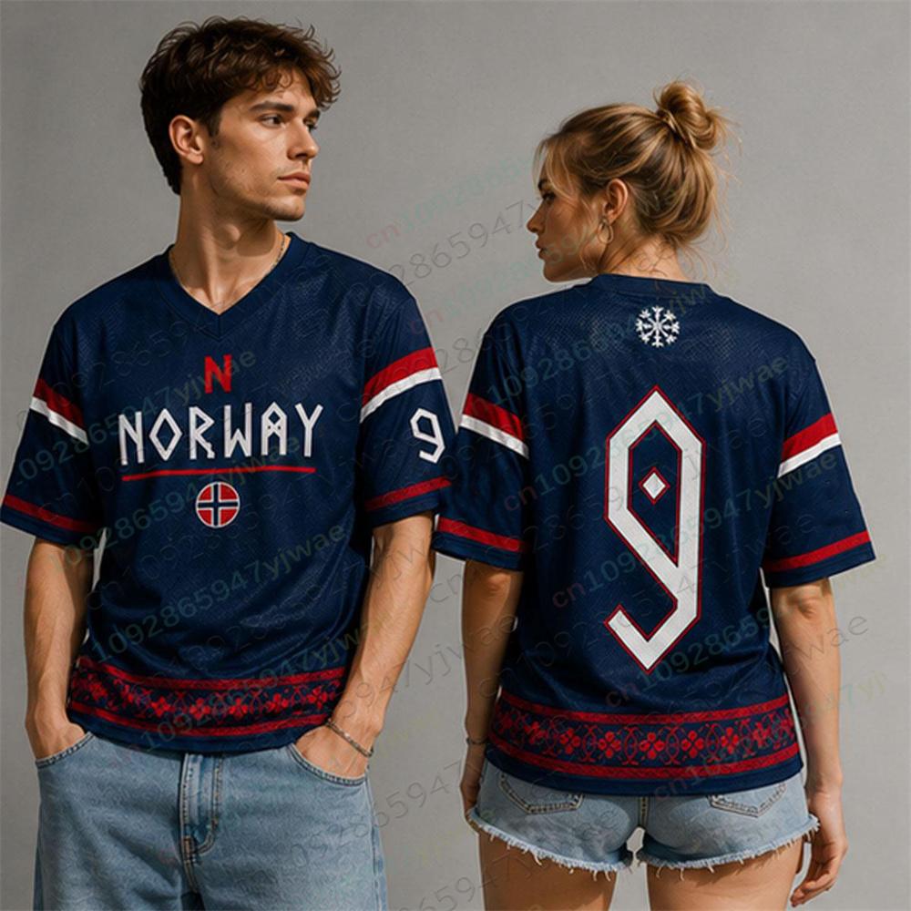 2026 Norvegia Maglia da Calcio 9 Grafica Stampata Maglietta Sportiva Traspirante Asciugatura Rapida Top Maglietta da Tifoso Estate Uomo Donna T-Shirt