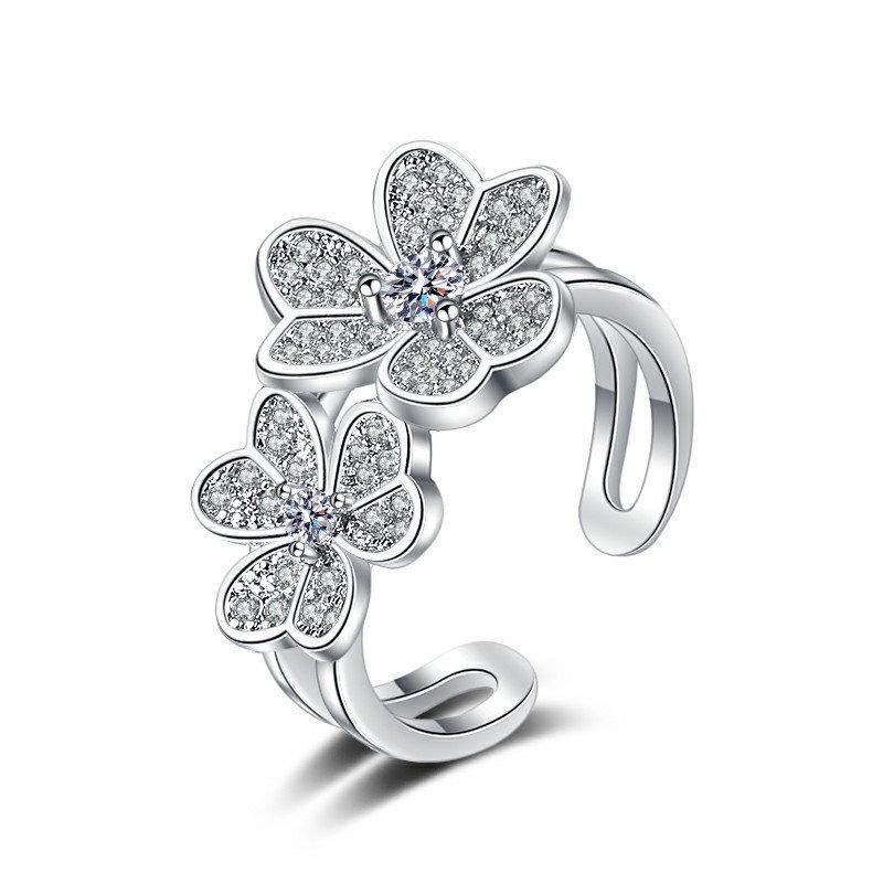 Versatile Japanese & Korean Sparkling Zircon Flower Open Ring Bracelet