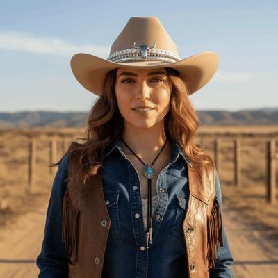 Wide Brim Western Cowboy Cap Woolen Breathable Sun Protection Knight Hat Ethnic Style Alloy Bull Head Cowgirls Visor Cap Women