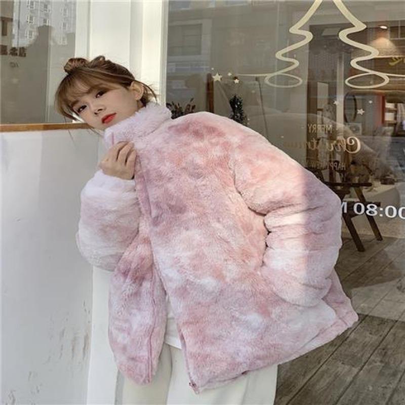 

Женская куртка новая зимняя искусственный кроличий мех свободная искусственная овчина плюшевая тай-дай меховая плюшевая куртка 2XL recommends 140-77.5kg