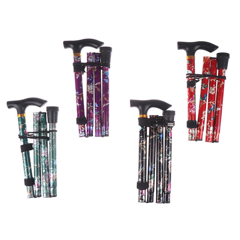 1Pc Aluminum Alloy Five-Section Folding Cane T Handlebar Safety Walking Stick