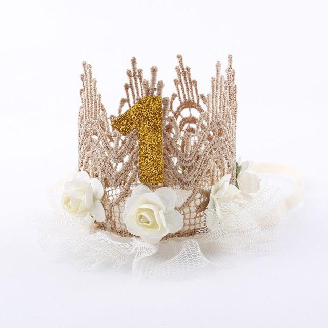 1Pc Baby Girl Happy Birthday Party Hats Kids One Year Flower Princess Crown Headband Baby Shower 1St Birthday Decor Party Supply