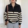 2026 Women's Striped Half-High Collar Zipper Pullover - Soft, Cozy Korean-Style Knitwear for Spring and Autumn