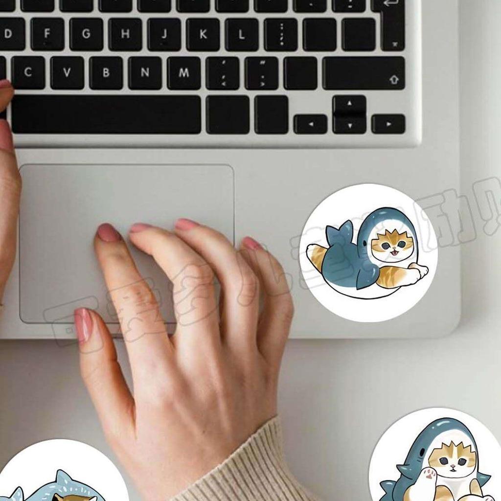 500 Cartoon Shark Cat Stickers, Round Self-Adhesive Labels On Roll