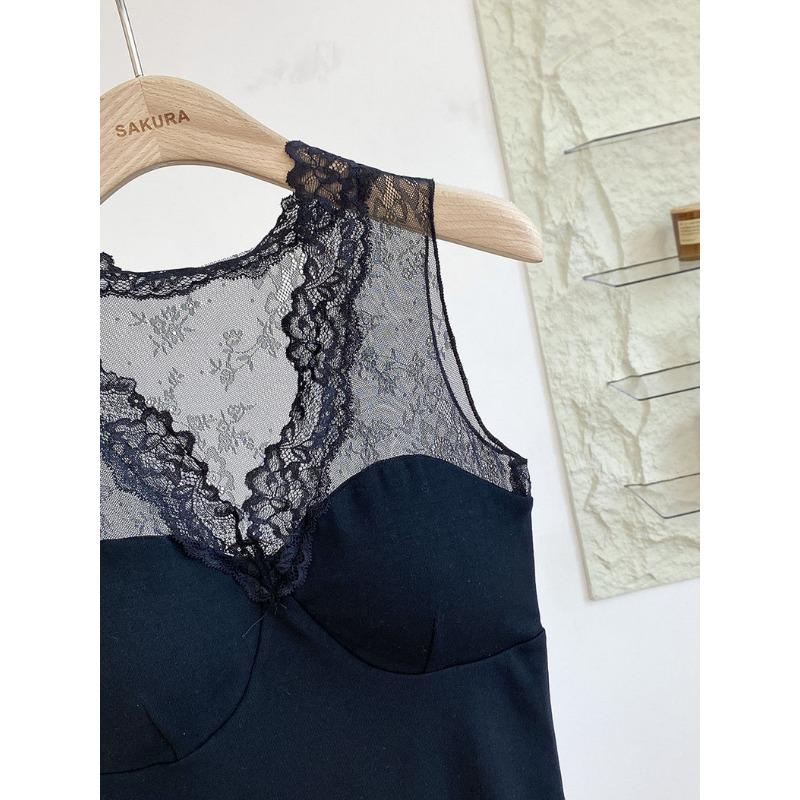 Lace Back Vest Women's French Style Exterior Sexy V-neck Slimming Base Shirt