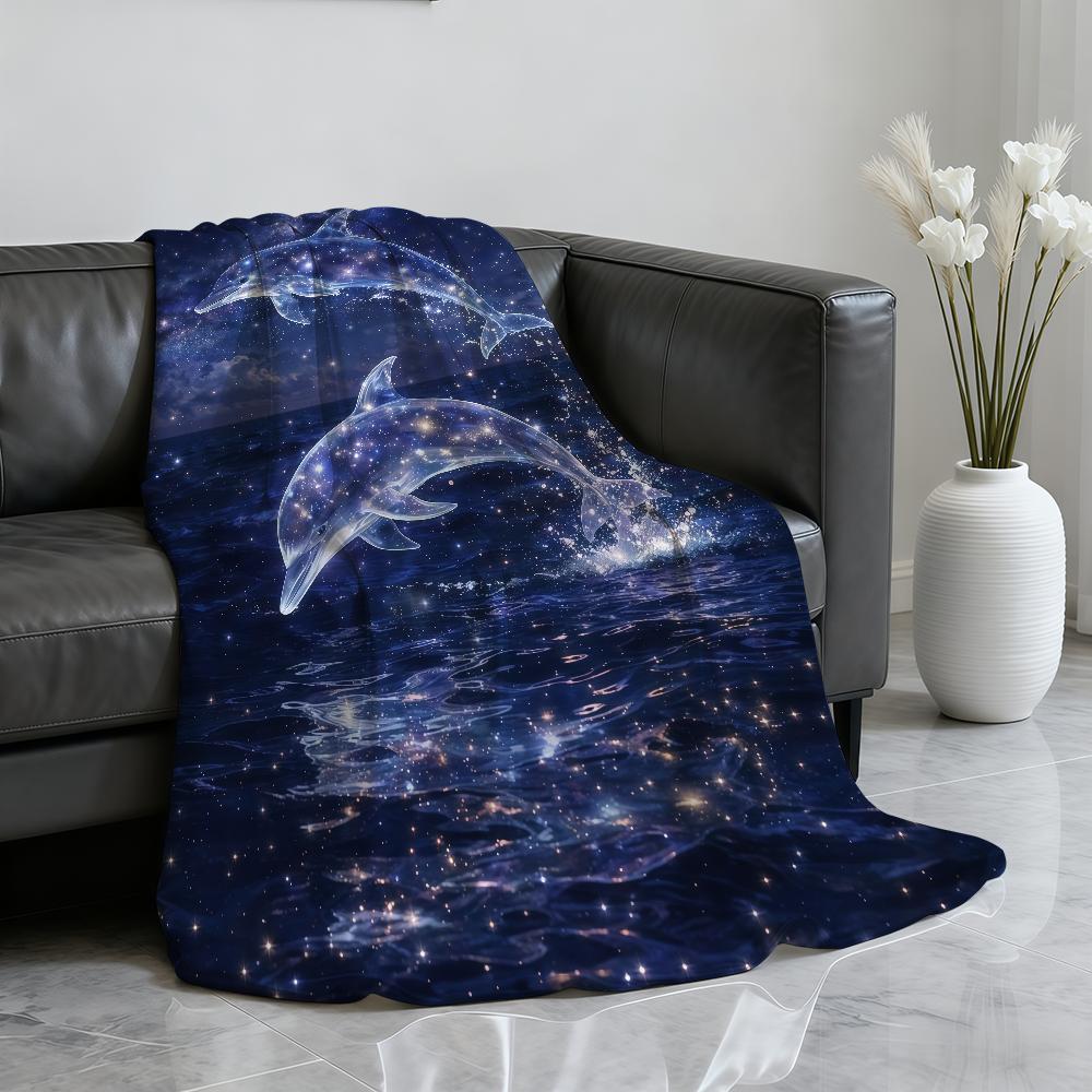 Enchanting Dolphin Cosmic Starry Night Blanket Soft Throw Blanket for Home Bedroom Bed Sofa Picnic Travel Office Blanket Gift