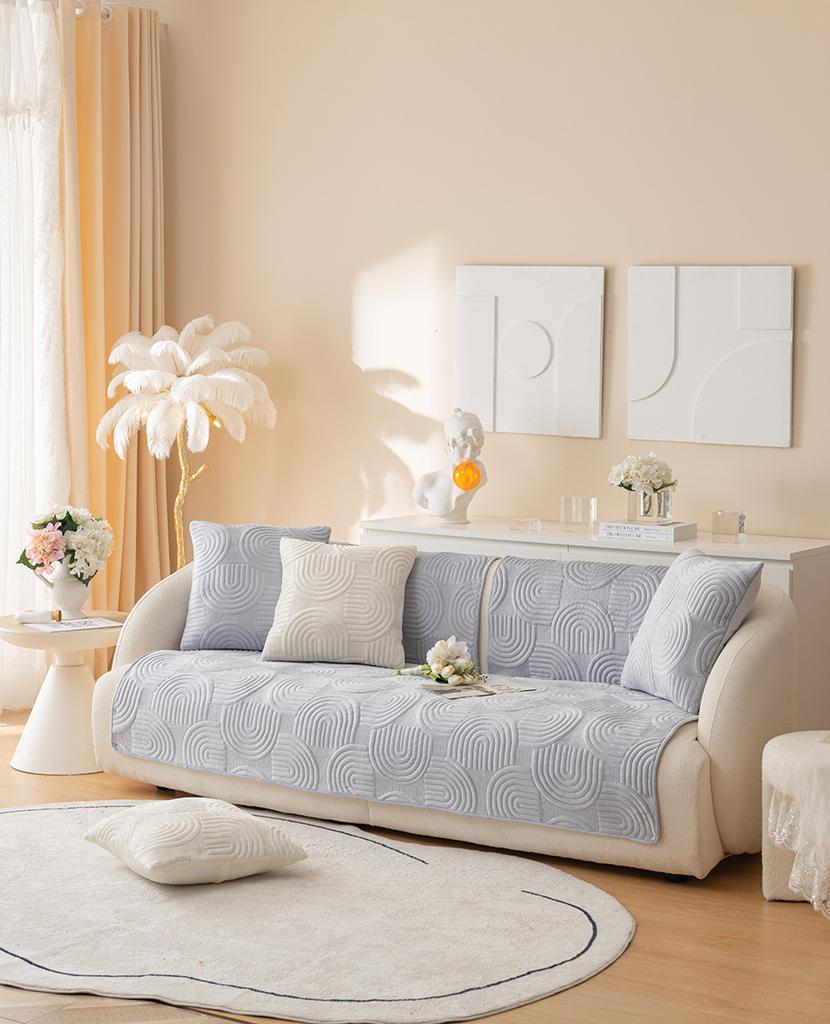 Mat, Blanket, Cover For Sofa Sofa 90X210 Cm, Light Grey, Raised Pattern