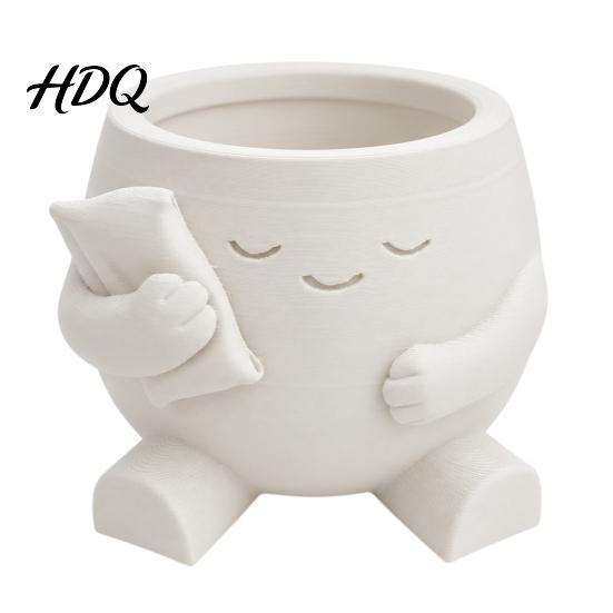 Succulent Planter Pot 3D Printed Cute Character Planter Sleepy Face Flower with Modern Minimalist Plant Basin Pillow Mini Desktop Container