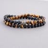 COAI Tiger Eye Matte Onyx Antique Finish Silver Lightning Carving Money Luck Good Luck Charm Double Wrap Power Stone Bracelet for Men and Women