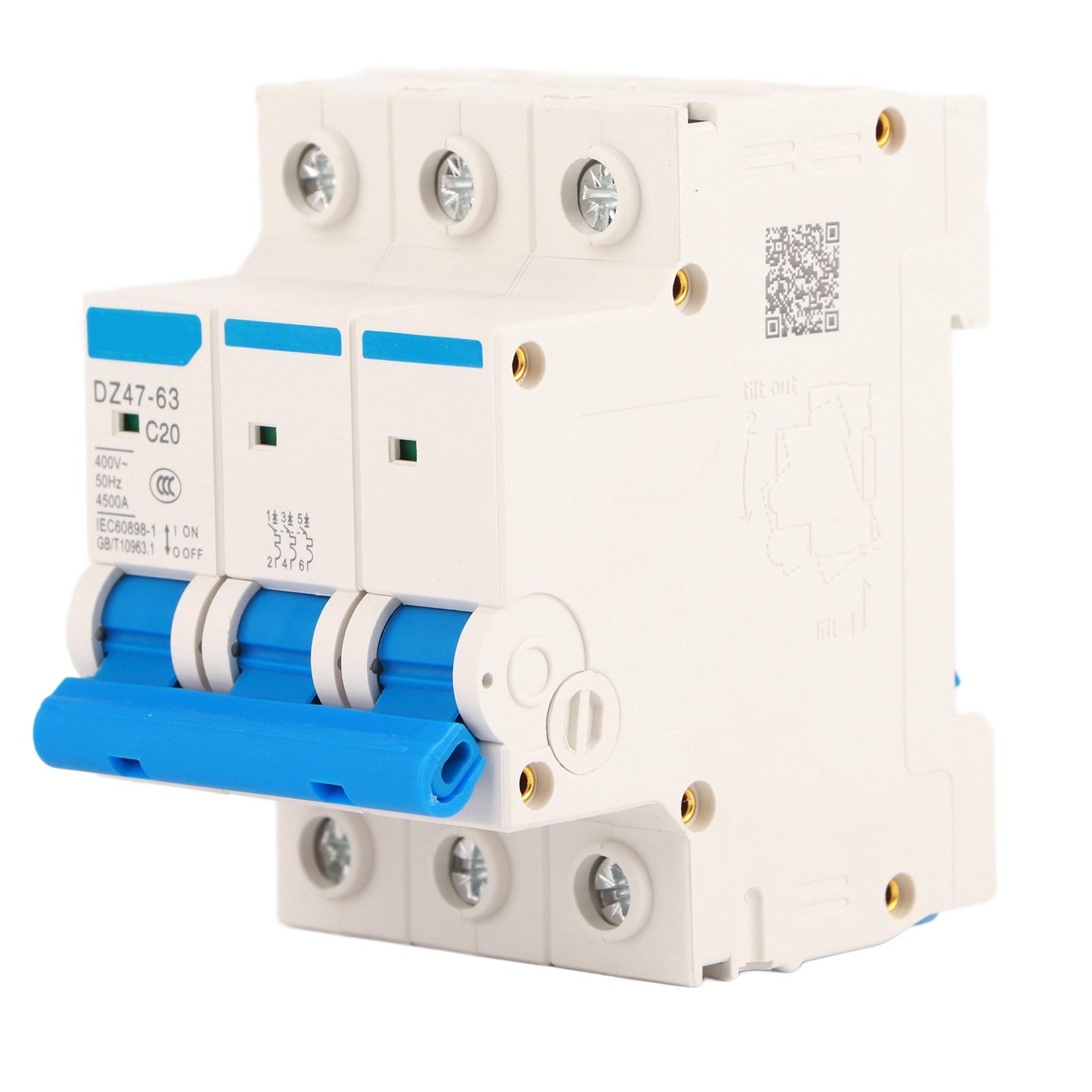 

AC 400V 6101620A 3-полюсний мініатюрний автоматичний вимикач MCB запобіжник безпеки DZ4763 (20А)