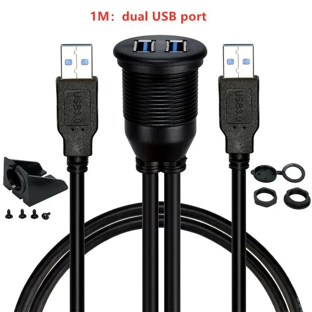 2 Anschlüsse, Dual USB 3.0 Stecker auf USB 3.0 Buchse, AUX Unterputz-Kfz-Halterung, Verlängerungskabel für Armaturenbrett im Auto, LKW, Boot, Motorrad