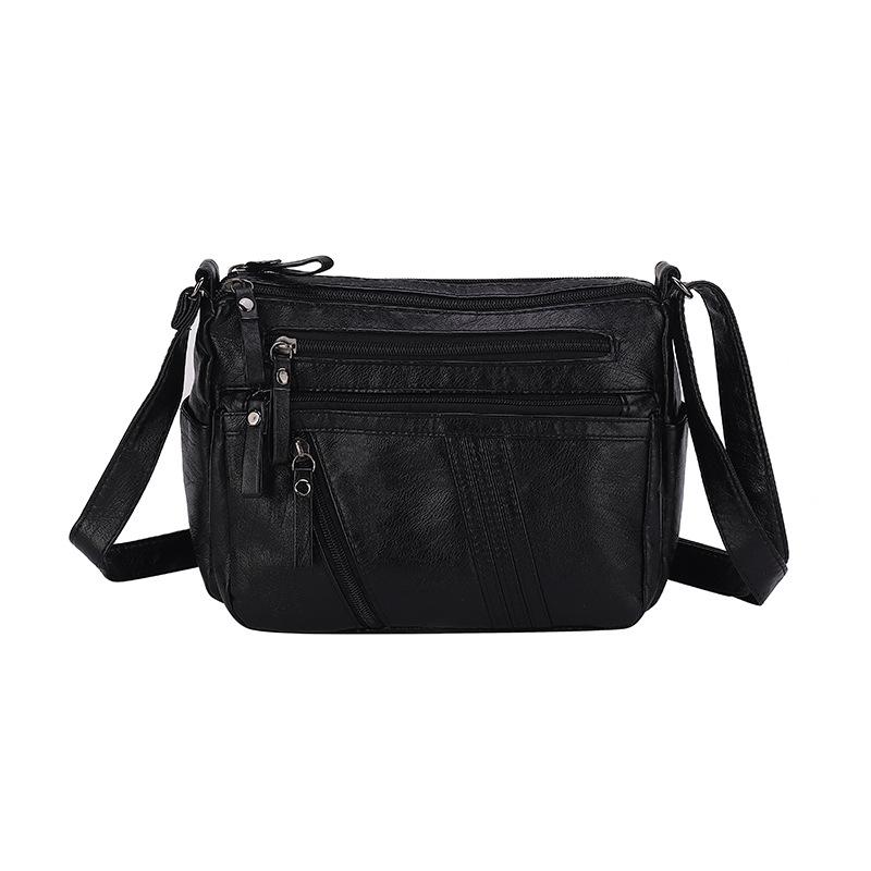 Ladies Retro Simple Medium Soft Leather Shoulder Mother Bag Washed Multi-compartment Large-capacity Mobile Phone Change Bag