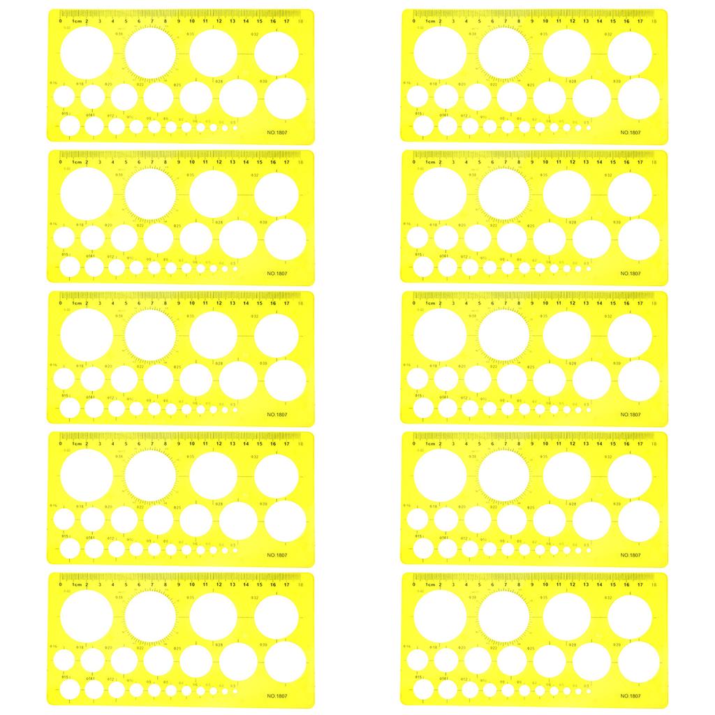 10 Pcs Multifunctional Ruler Quilling Tool Circle Template Measuring Geometric Ruler Shape Stencil Round Hole Ruler Tool