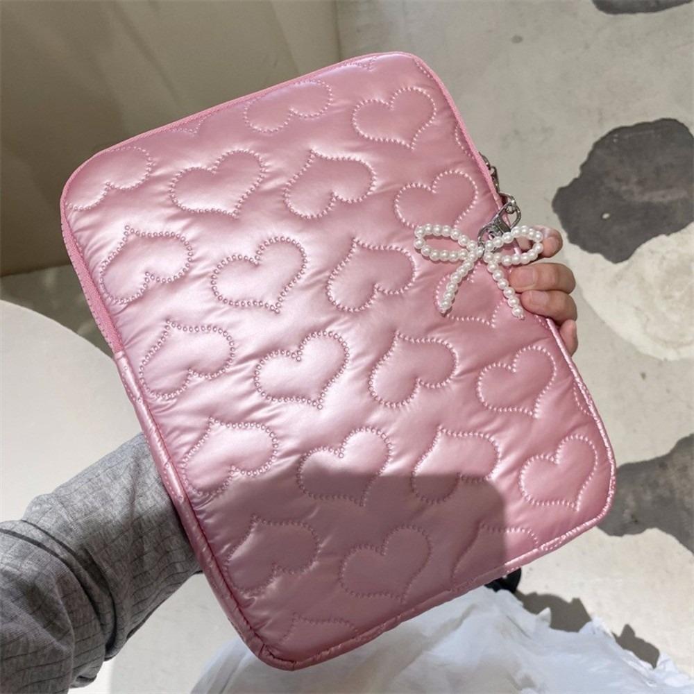 

Сумка для хранения с бантом из искусственной кожи, пухлый дизайн, чехол для ноутбука, сумка для хранения планшета с жемчугом, для бизнеса розовый