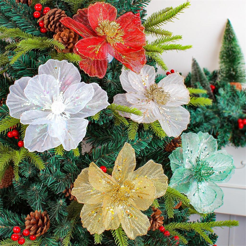 Sparkling Christmas Flower Decorations, DIY Christmas Trees, Hollow Flower Arrangement Accessories, Simulated Flower Ornaments