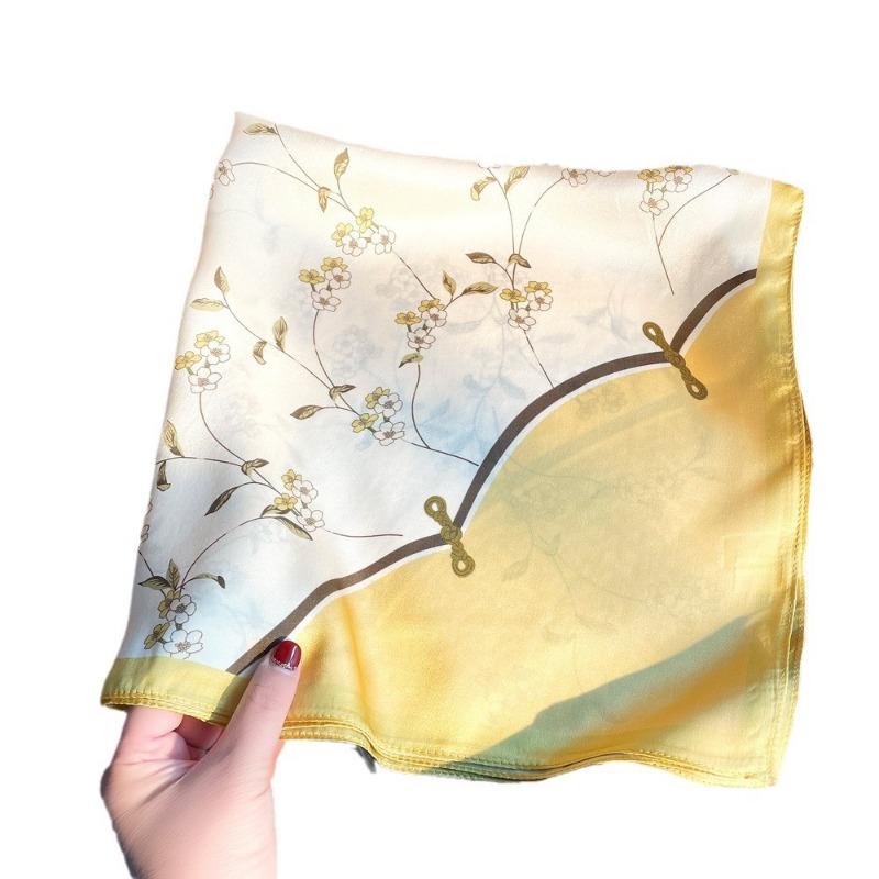 Spring new orchid printing plain crepe satin silk silk scarf women's fashion high sense 100 mulberry silk small square scarf