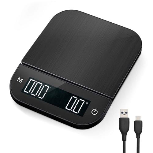 Palumma Portable Electronic Digital Kitchen Scale with Timer, Switchable Units, Hidden LED Screen, Touch Sensor Buttons, USB Rechargeable, Compact, Ta