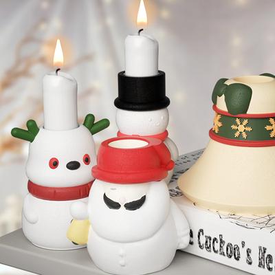 Porte-bougie Bonhomme de neige fait main Moule en silicone Ciment béton Plâtre Résine époxy Bougeoir Décor de Noël Ornements de maison