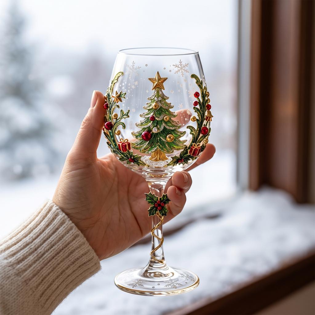 Christmas Stemless Wine Glasses Holiday Glassware Christmas Glass Art Cup for Coffee Cocktails Whiskey Soda