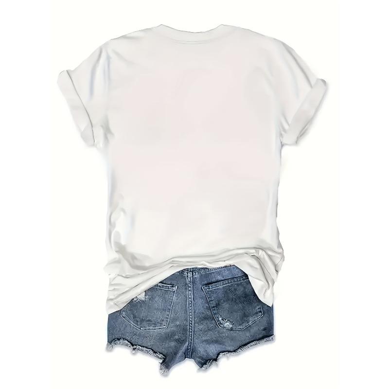 European Size Women's White Short Sleeve T-Shirt with Multicolor Heart Print - Pastel Pink, Yellow, Green, Blue