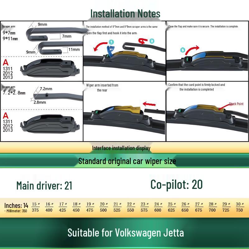 Volkswagen Jetta Quality Frameless Silent Wiper Blade for King/Spring/Partner Models
