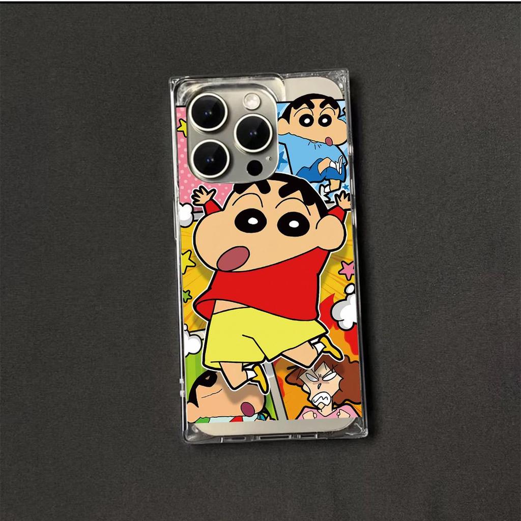 Clear Square Back Tube Case Protection For iPhone 16 ProMax 14 Pro Max 13 12 15 Plus 11 Anti-Oxygen,Starry Shin-chan Pattern Casing