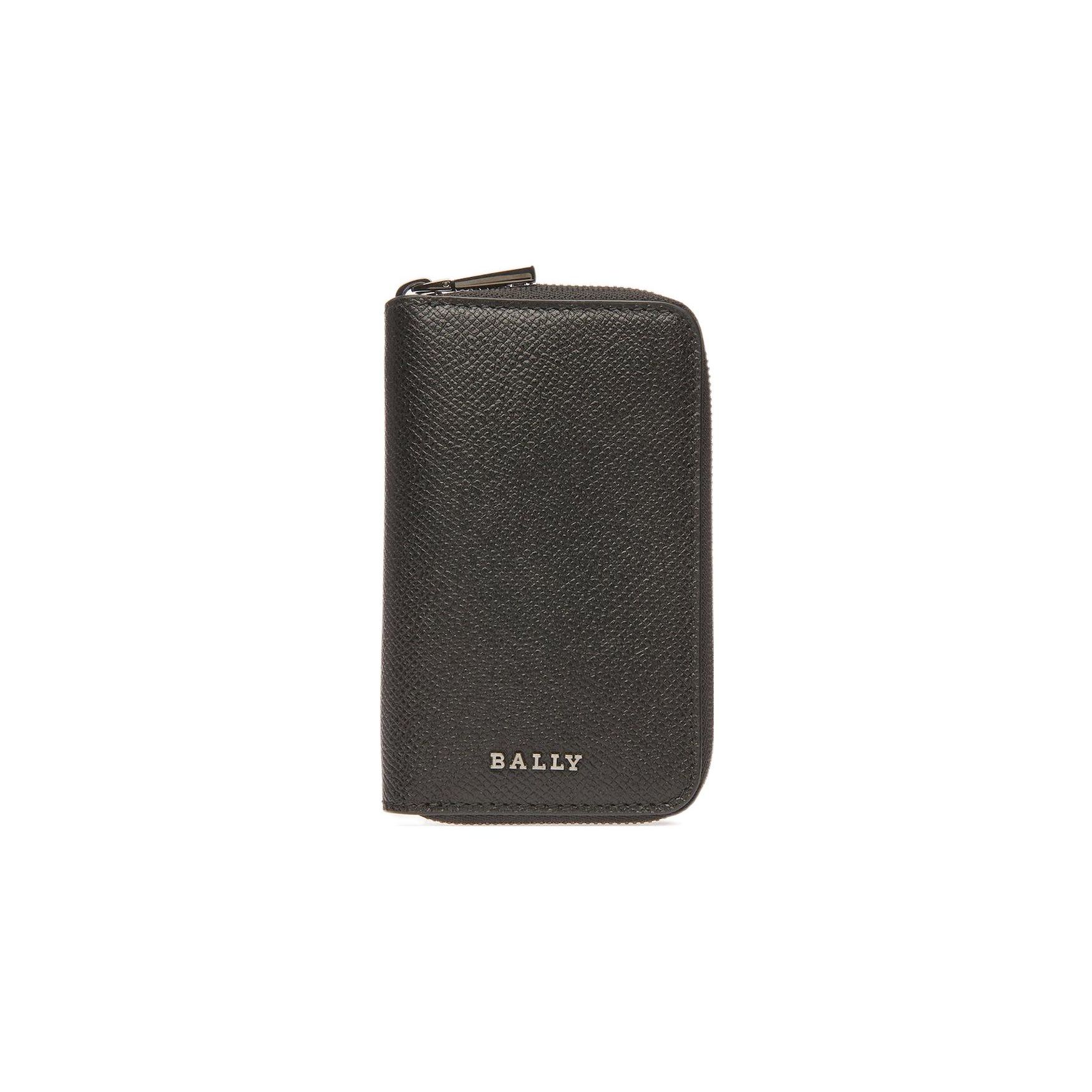 Bally Versatile Zipper Closure Logo Embossed Leather Key Pouch Men accessories Black 6303000 Basic Set (Bag+Dust Bag)